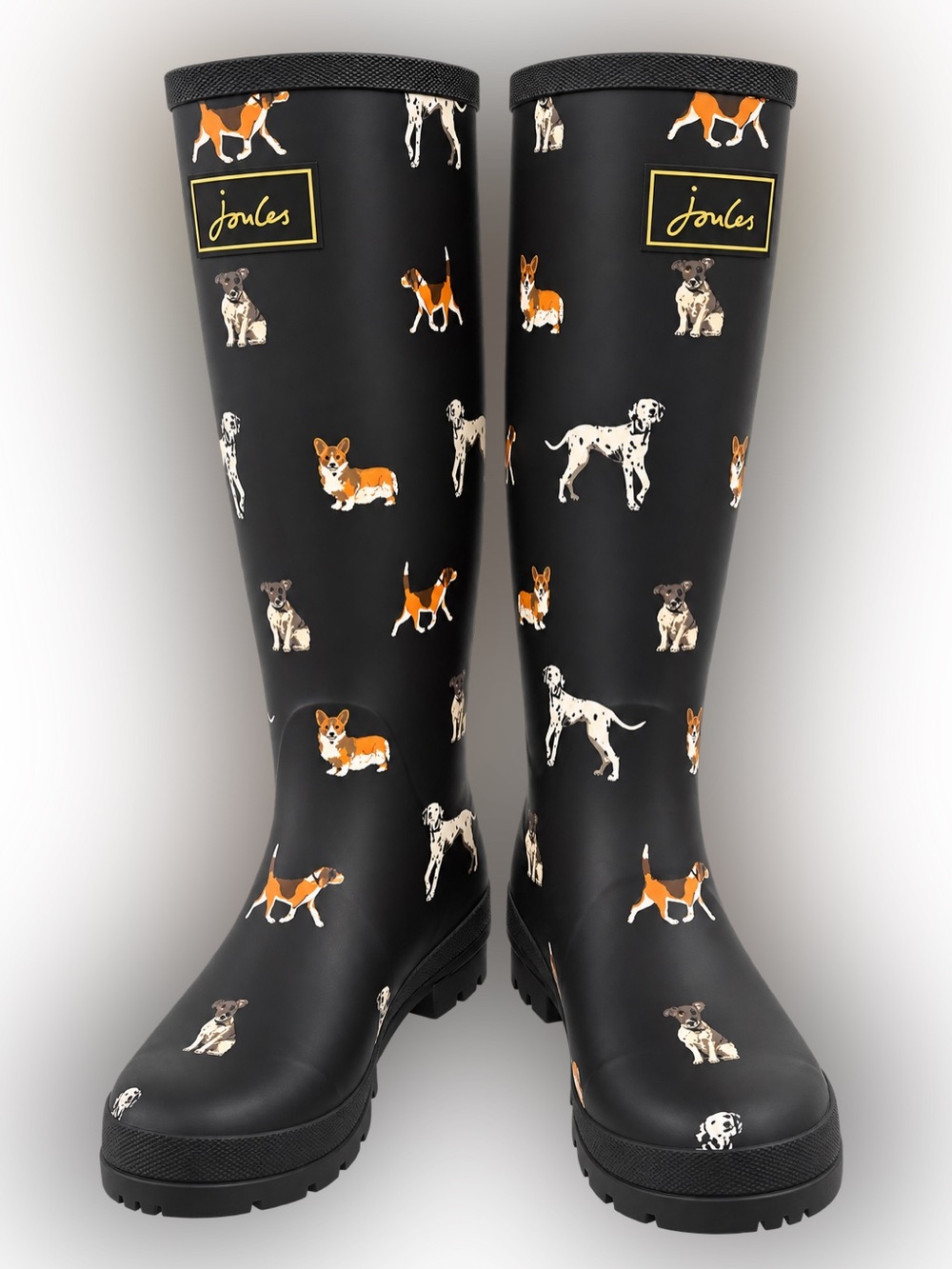 Joules Black Dog Print Tall Rain Boots Wellies EU 38 US 7.5/8